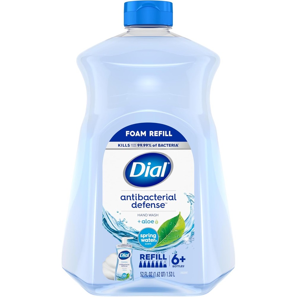 Dial Antibacterial Defense Foaming Hand Soap Refill front view showing fifty two fluid ounce bottle