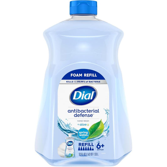 Dial Antibacterial Defense Foaming Hand Soap Refill front view showing fifty two fluid ounce bottle