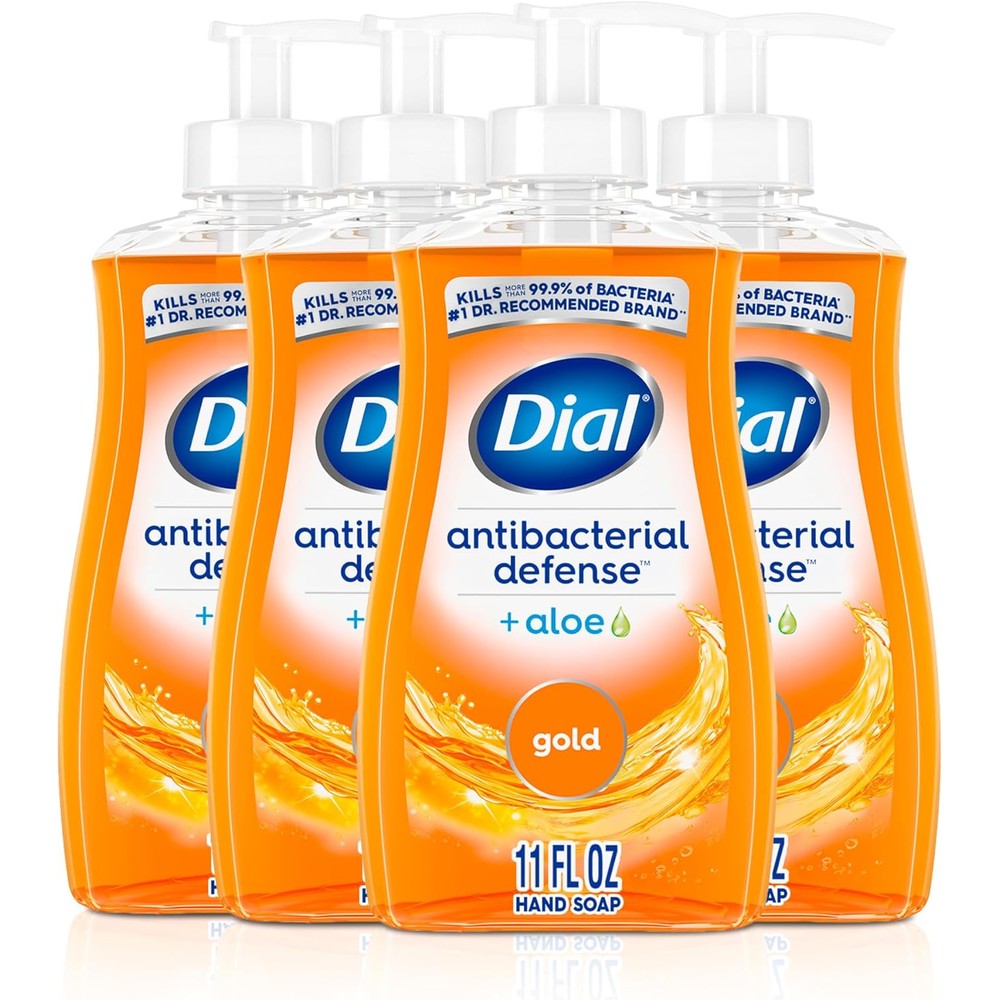 Dial Antibacterial Defense Liquid Hand Soap Gold front view four pack