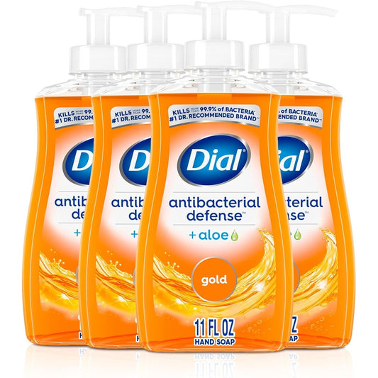 Dial Antibacterial Defense Liquid Hand Soap Gold front view four pack