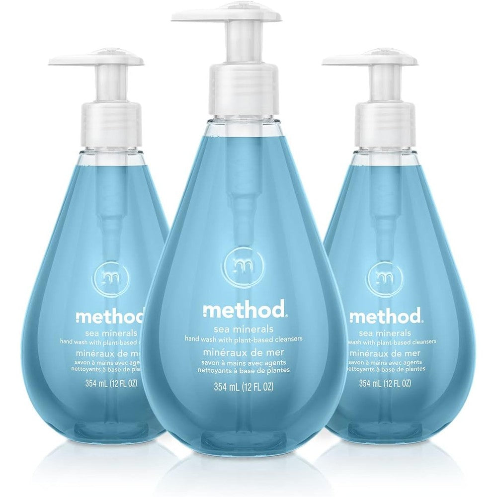 Method Gel Hand Soap Sea Minerals three pack front view for gentle hand washing