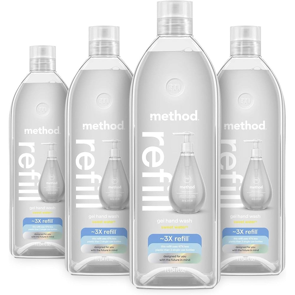 Method Gel Hand Soap Refill Sweet Water front view of the thirty four ounce tub.