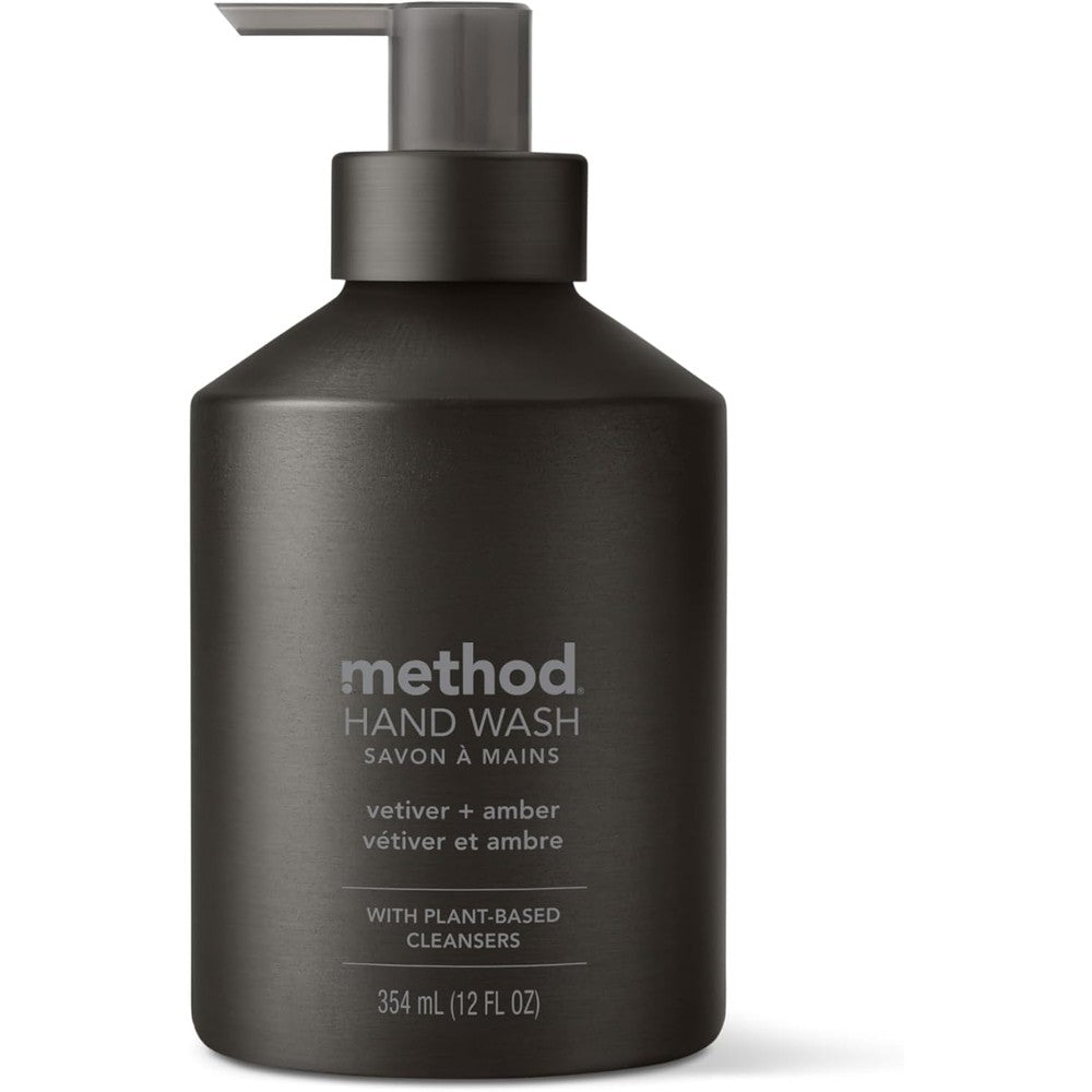 Method Gel Hand Soap Vetiver and Amber in black aluminum bottle front view