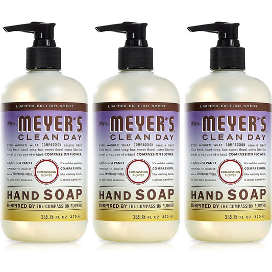 Mrs. Meyer's Clean Day Compassion Flower hand soap 3 pack front view
