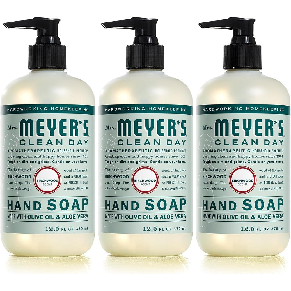 Mrs. Meyer's Clean Day Birchwood Hand Soap pack of three bottles front view