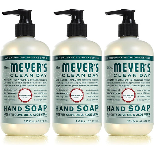 Mrs. Meyer's Clean Day Birchwood Hand Soap pack of three bottles front view