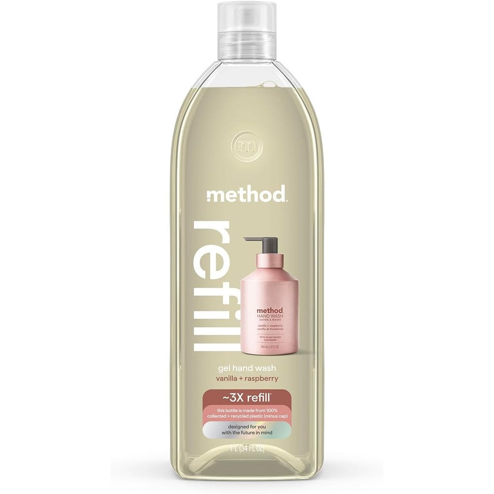 Method Gel Hand Soap Refill Vanilla Raspberry 34 Fluid Ounce bottle front view