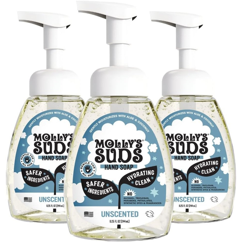 Molly's Suds Foaming Hand Soap Unscented front view pack of three