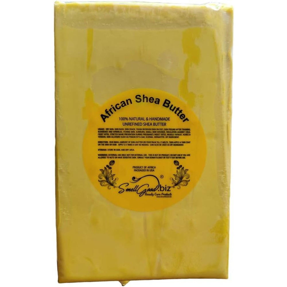 SmellGood yellow raw unrefined shea butter 5 pound container front view
