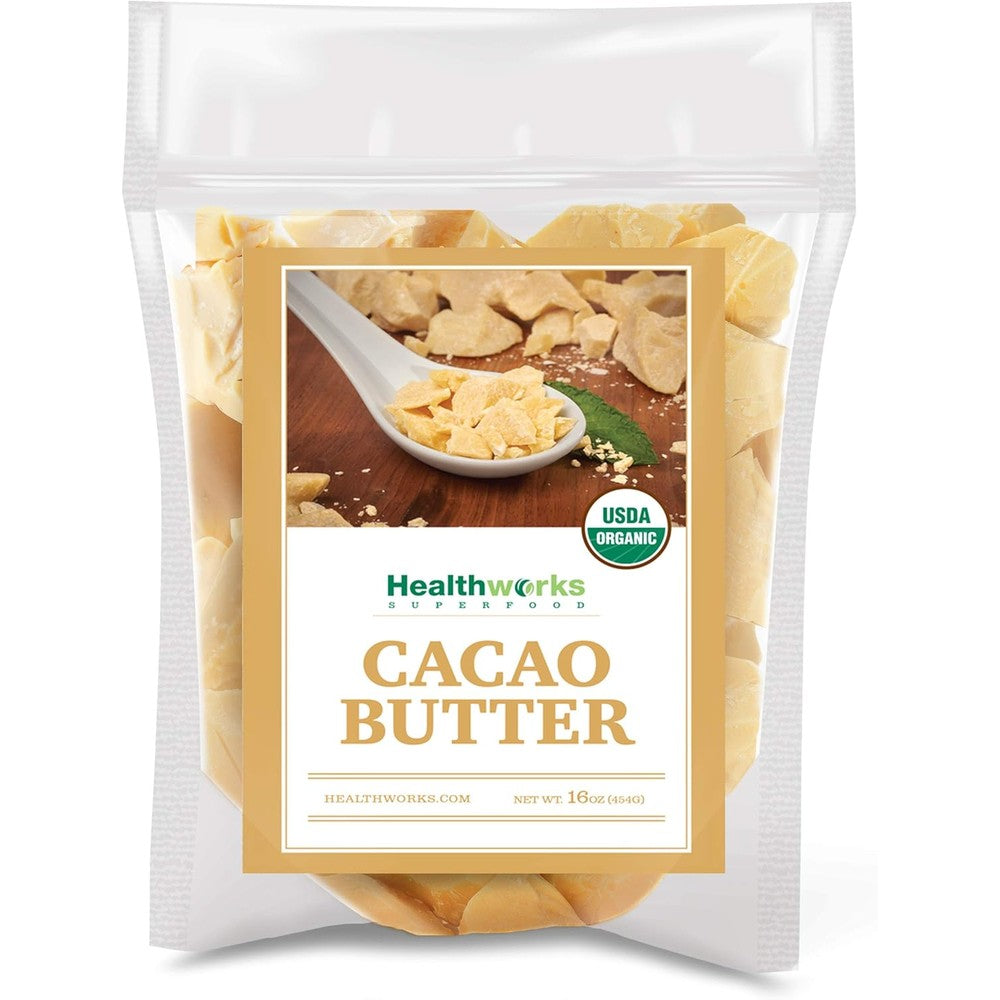 Healthworks Superfoods Organic Cacao Butter 16 Ounce front view