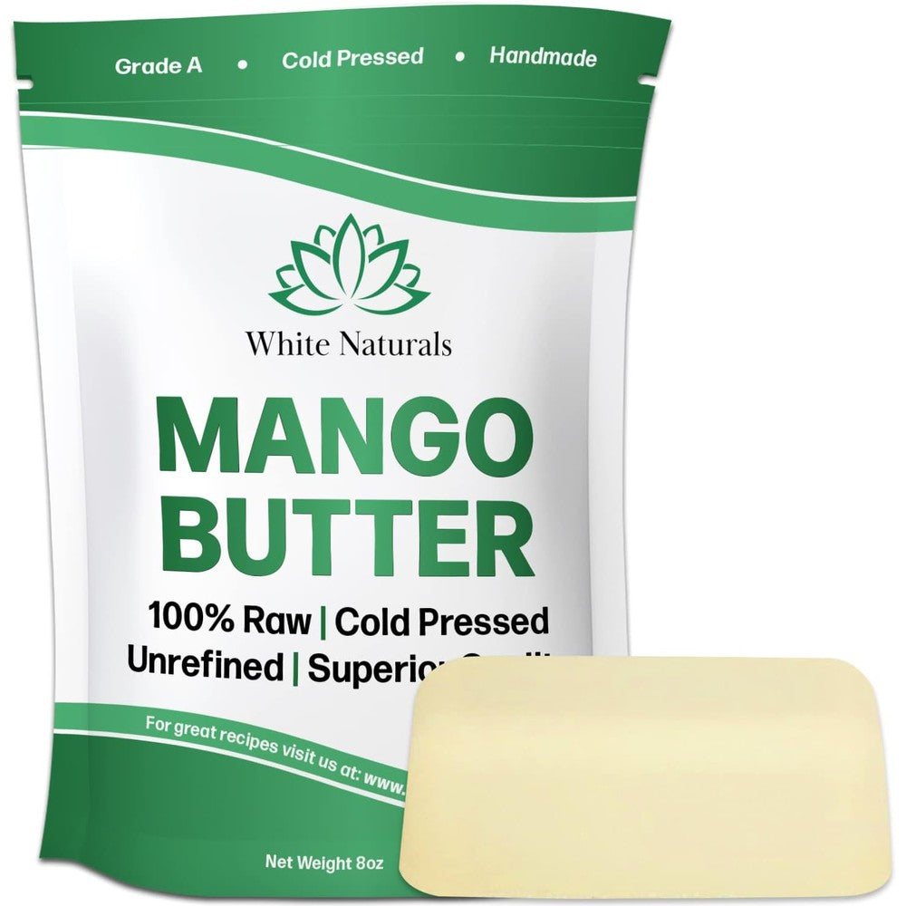 White Naturals Raw Organic Unrefined Mango Butter 16 Ounce Block front view