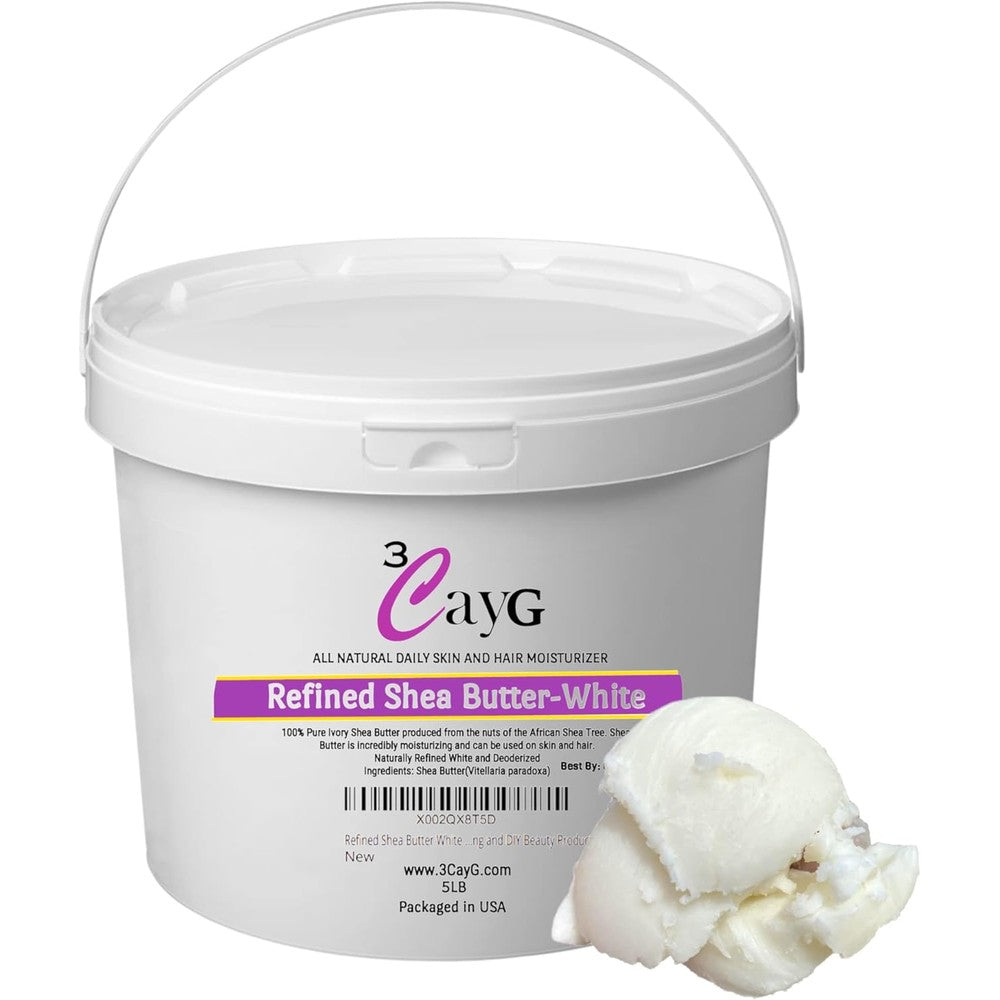 3CAYG Refined White Shea Butter 5 Pound Pail front view