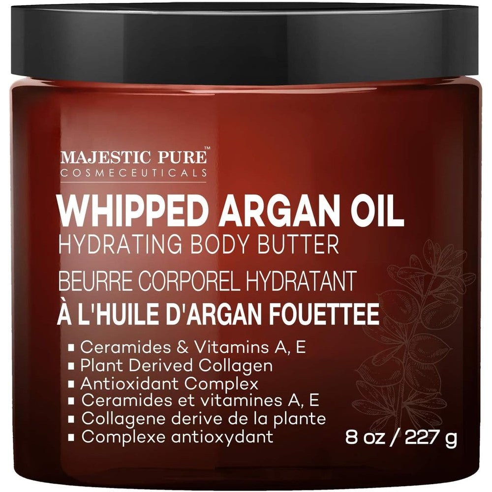 Majestic Pure Whipped Argan Oil Body Butter front view 8 fluid ounce container