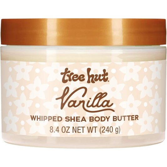 Tree Hut Vanilla Whipped Shea Body Butter 8.4 fl oz jar for deep skin hydration