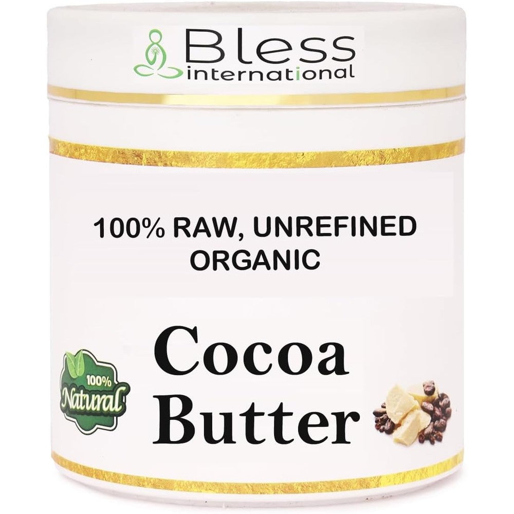 Bless International organic raw cocoa butter front view jar