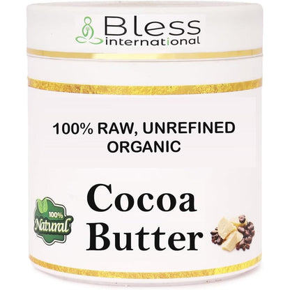 Bless International organic raw cocoa butter front view jar