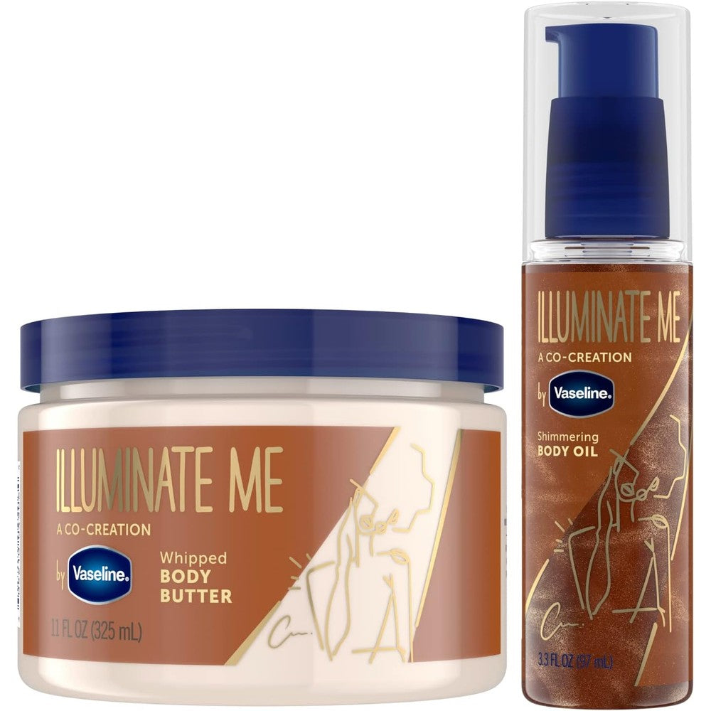 Vaseline Illuminate Me body butter and oil set front view