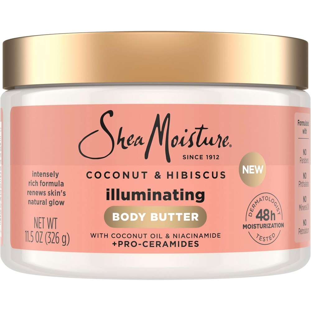 SheaMoisture Illuminating Body Butter front view in white tub
