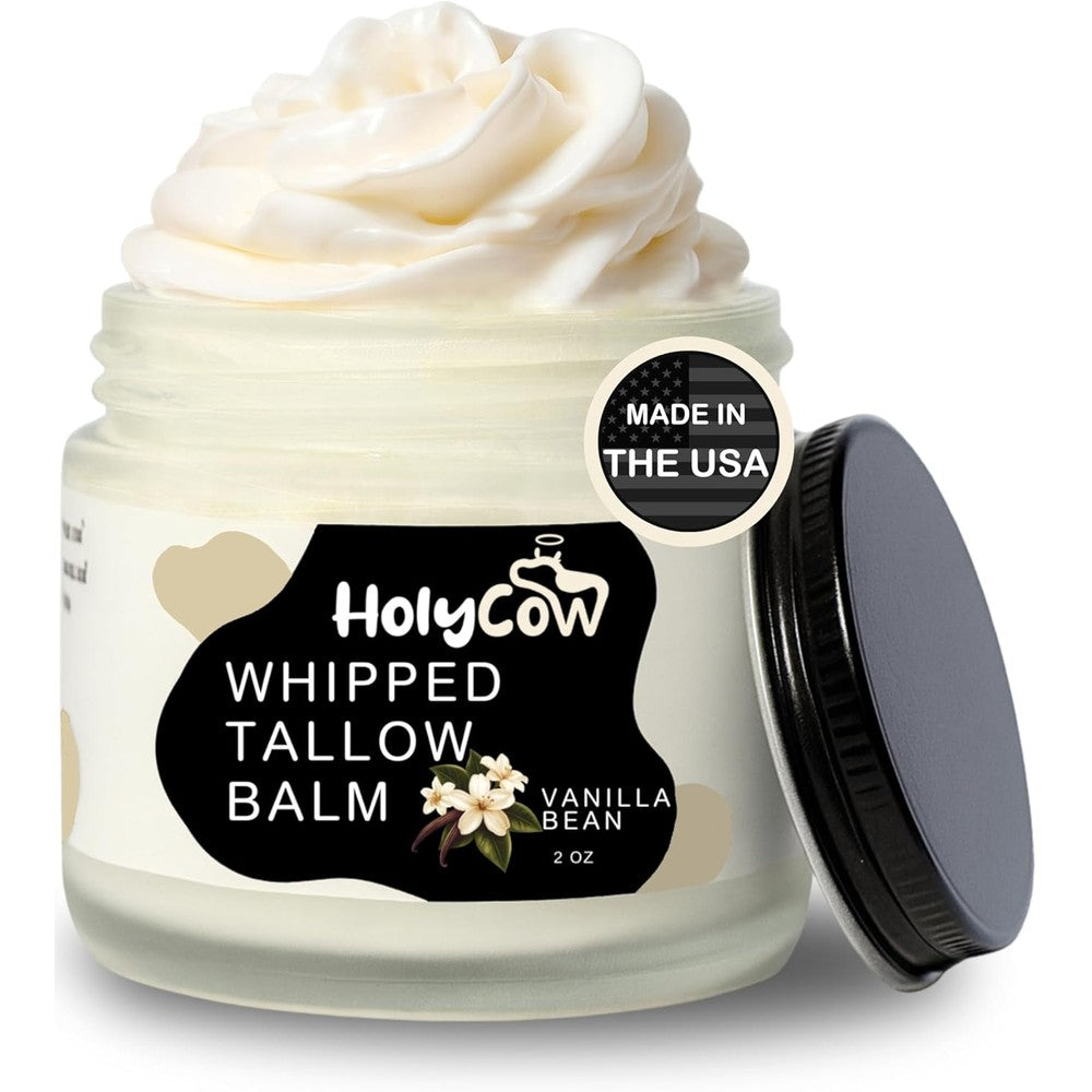 HolyCow Whipped Beef Tallow Balm Vanilla Bean front view jar