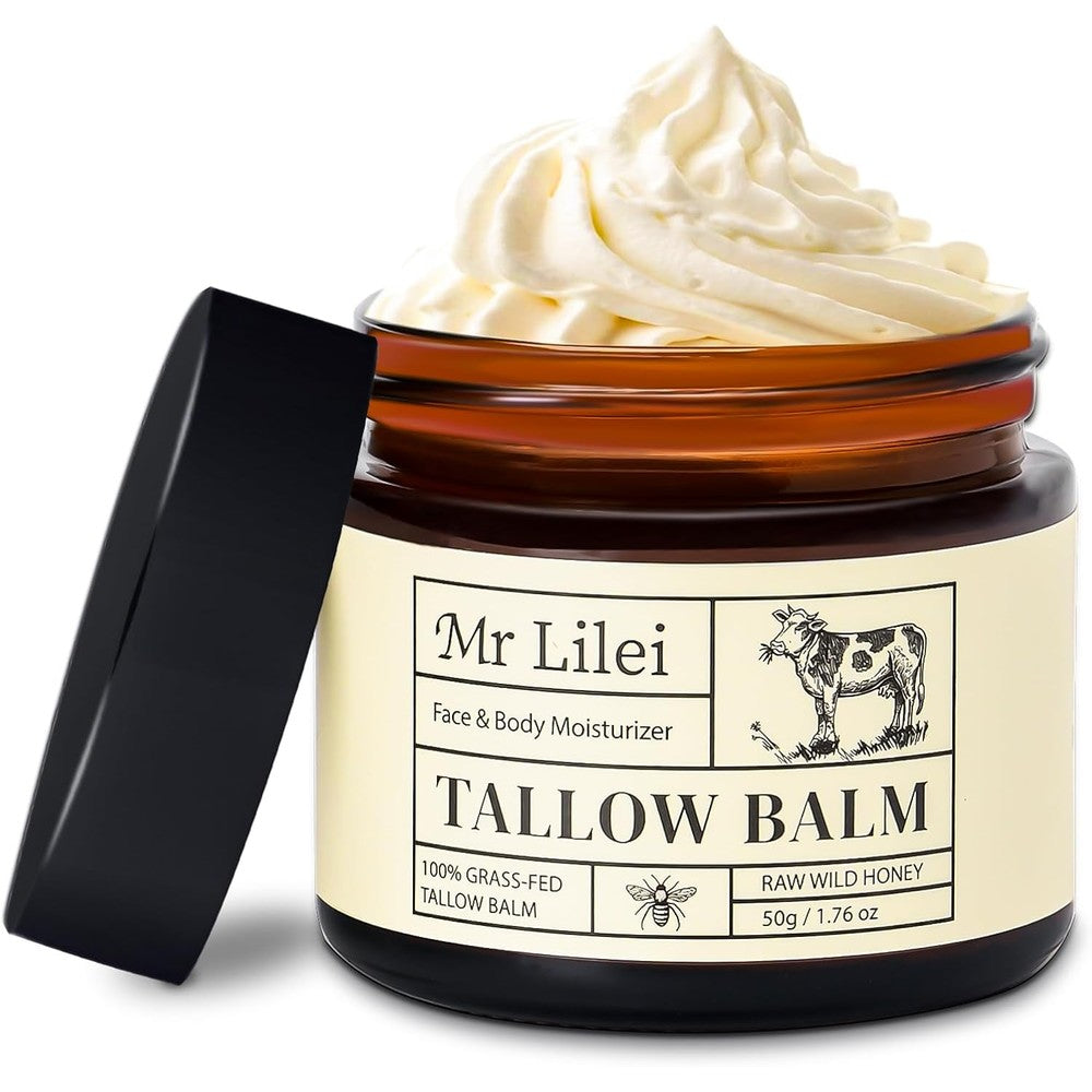 Lilei Beauty organic grass fed beef tallow balm jar front view