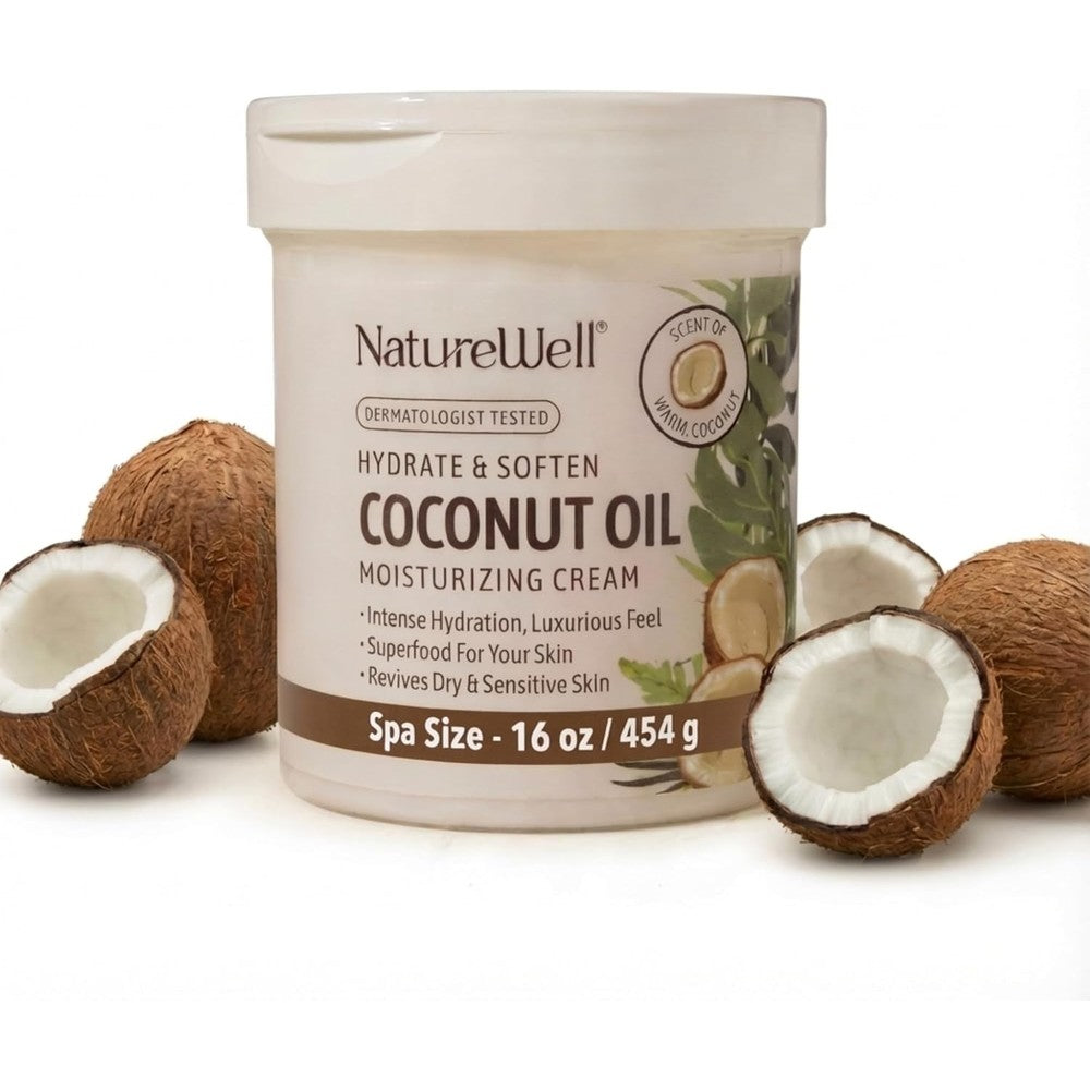 NATURE WELL Coconut Oil Moisturizing Cream front view sixteen ounce tub for intense hydration