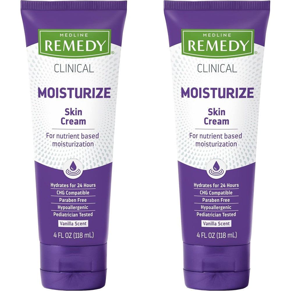 Medline Remedy Clinical Nourishing Skin Cream front view of two tubes showing branding and key benefits.