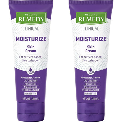 Medline Remedy Clinical Nourishing Skin Cream front view of two tubes showing branding and key benefits.