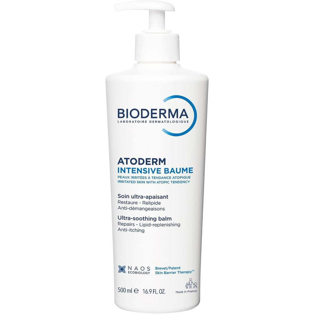 Bioderma Atoderm Intensive Balm 500ml front view showing the product packaging and pump dispenser