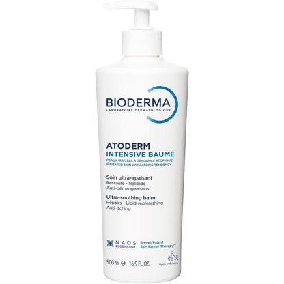 Bioderma Atoderm Intensive Balm 500ml front view showing the product packaging and pump dispenser