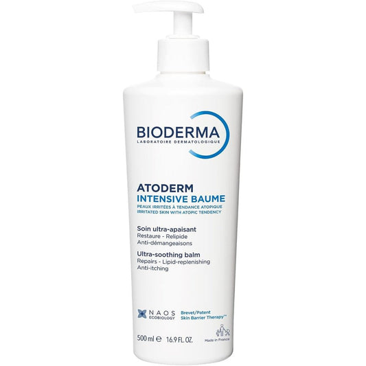 Bioderma Atoderm Intensive Balm 500ml front view showing the product packaging and pump dispenser