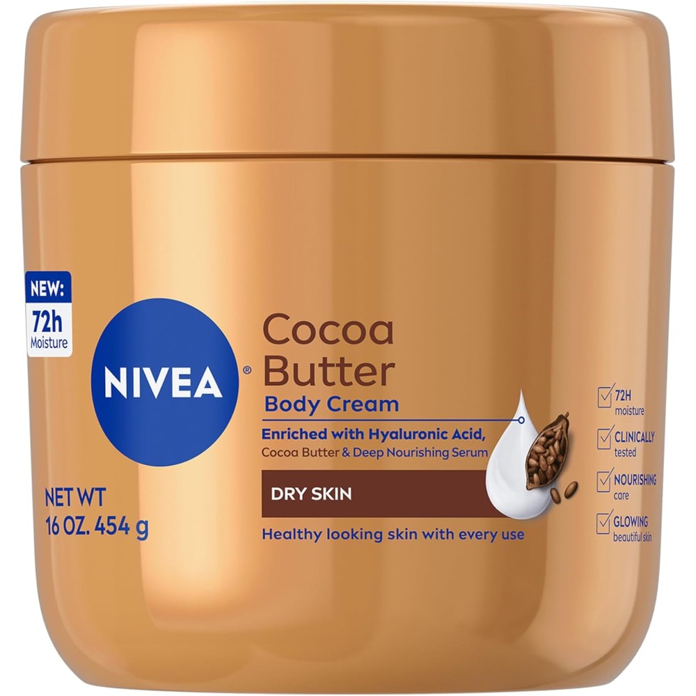 NIVEA Cocoa Butter Body Cream 16 Ounce front view jar for intense skin hydration