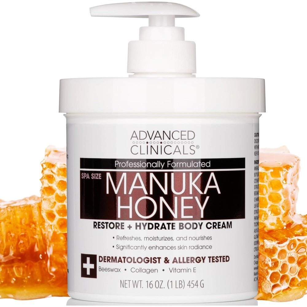 Advanced Clinicals Manuka Honey Body Cream front view spa size tub
