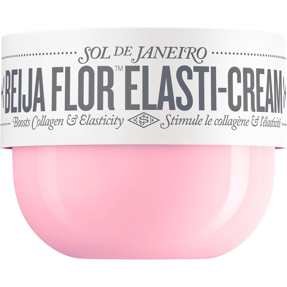 Sol de Janeiro Beija Flor Elasti Cream front view of pink jar packaging