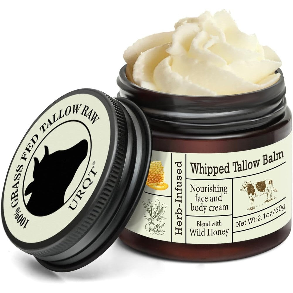 URQT whipped beef tallow and honey balm front view jar