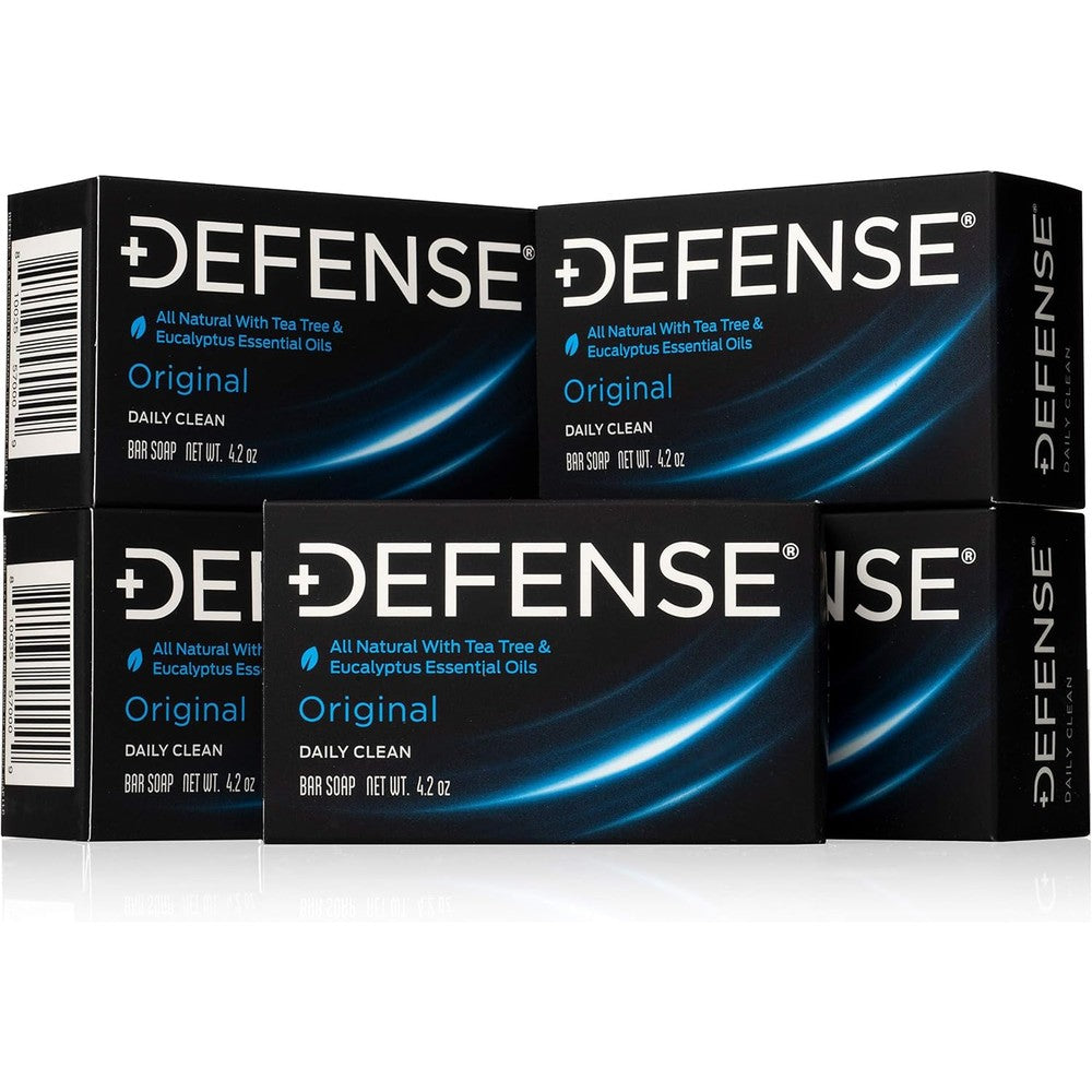 Defense Soap All Natural Tea Tree Bar five pack front view premium imported athletic body soap