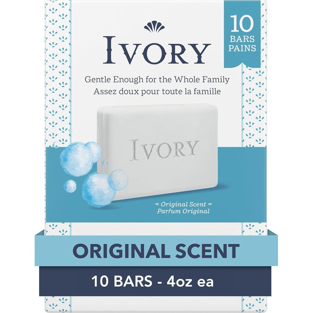 Ivory Original Gentle Bath Bar Soap 10 count front view