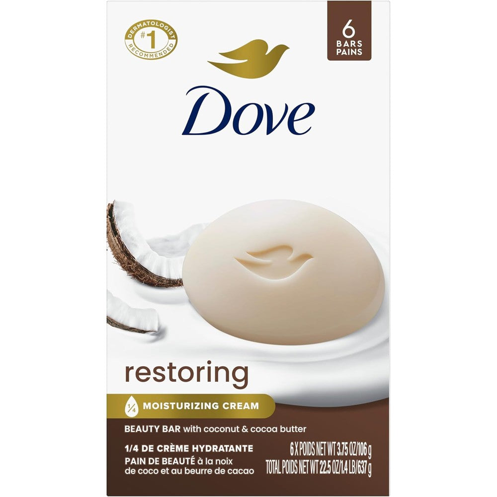 Dove Restoring Beauty Bar Coconut and Cocoa Butter 6 Pack front view