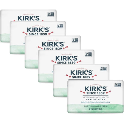 Kirk's Castile Bar Soap 6 pack front view authentic USA product