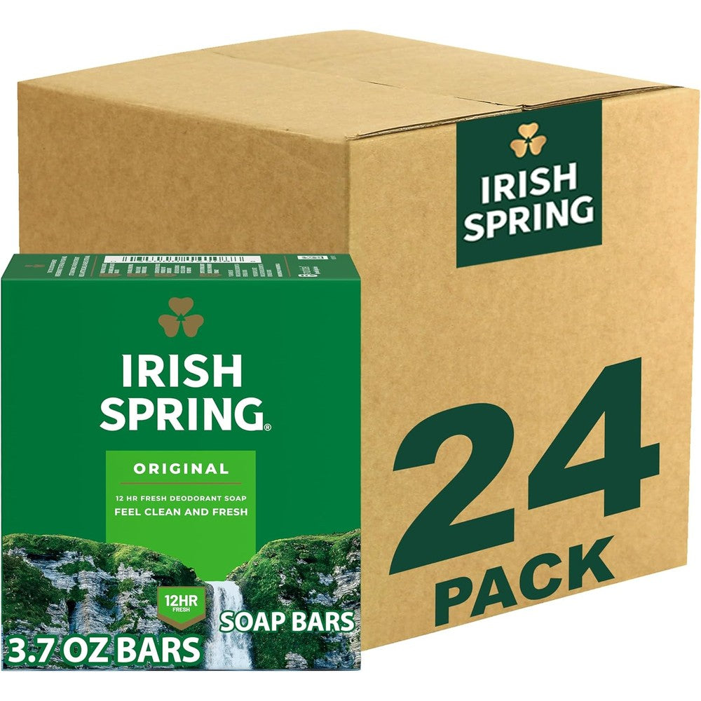 Irish Spring Original Clean deodorant bar soap front packaging view for long lasting freshness