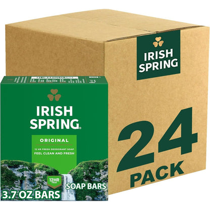 Irish Spring Original Clean deodorant bar soap front packaging view for long lasting freshness