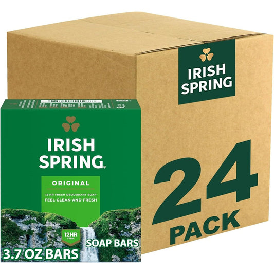 Irish Spring Original Clean deodorant bar soap front packaging view for long lasting freshness