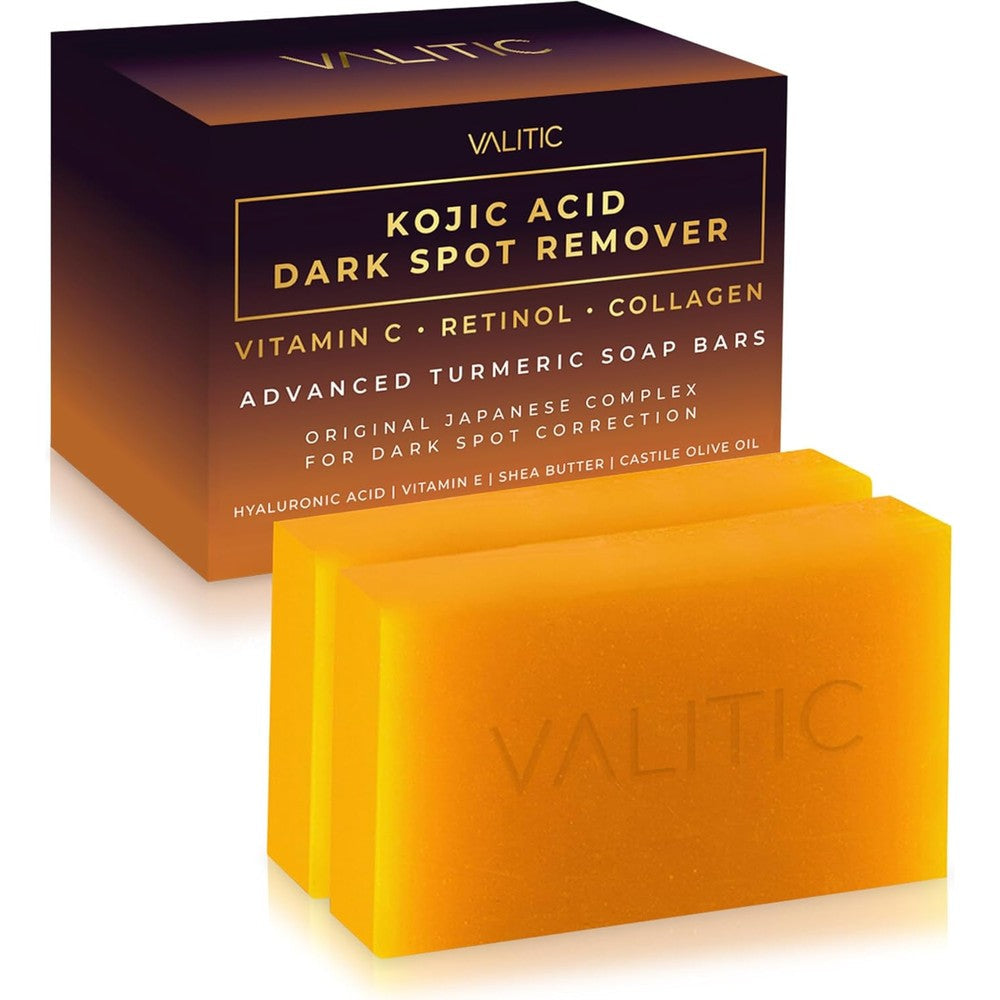 VALITIC Kojic Acid Dark Spot Remover Soap Bars front view packaging of the authentic skin brightening two pack