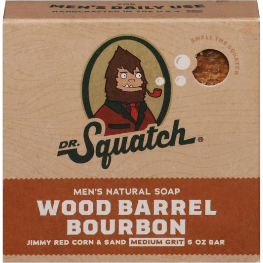 Dr. Squatch Wood Barrel Bourbon Natural Bar Soap for men front view authentic USA imported grooming.