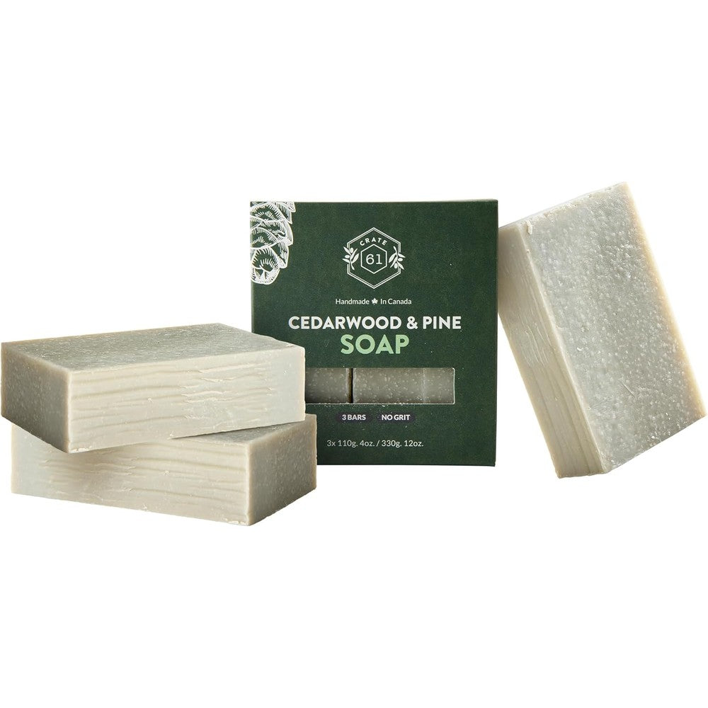Crate 61 Organics Cedarwood and Pine natural bar soap 3 pack front view