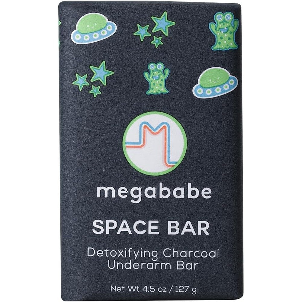 Megababe Space Bar Underarm Soap front view premium charcoal bar for body odor control