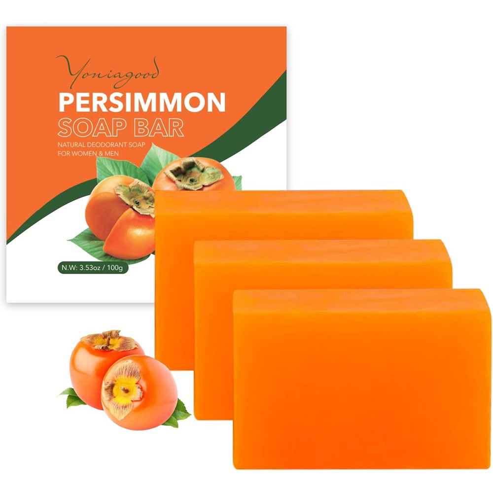 Yoniagood Persimmon Soap Bar three piece pack front view showcasing natural odor control packaging