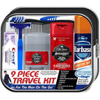 Convenience Kits International Men's Deluxe travel kit front view showing zippered pouch and contents.