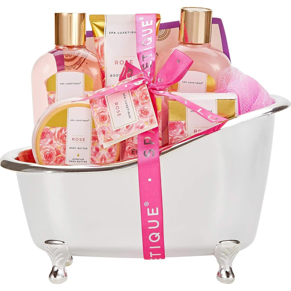 Spa Luxetique Rose 8 Piece Gift Basket Front View