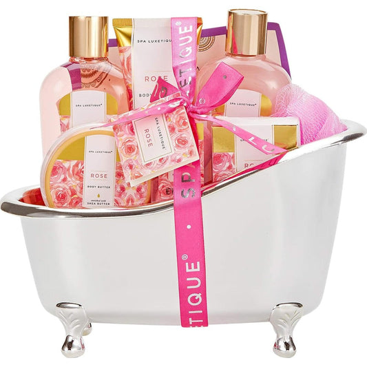 Spa Luxetique Rose 8 Piece Gift Basket Front View