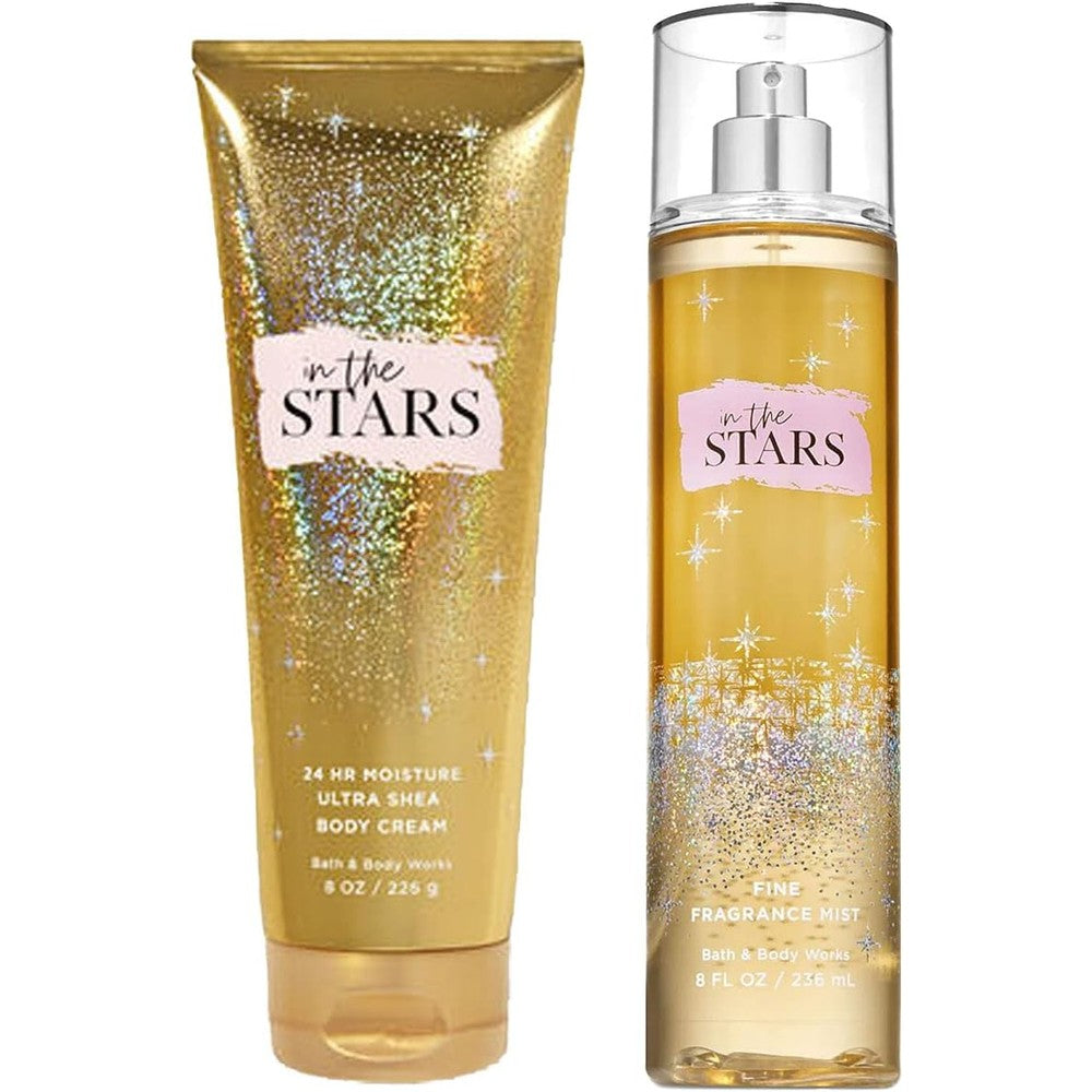 Bath & Body Works In The Stars Ultra Shea Body Cream front view displaying gold packaging.